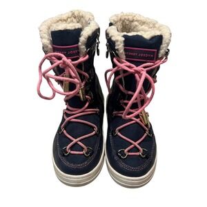 Sydney Jordyn Girls Winter Snow Boots Lace Up Faux Fur Trim Navy Pink Size‎ 10